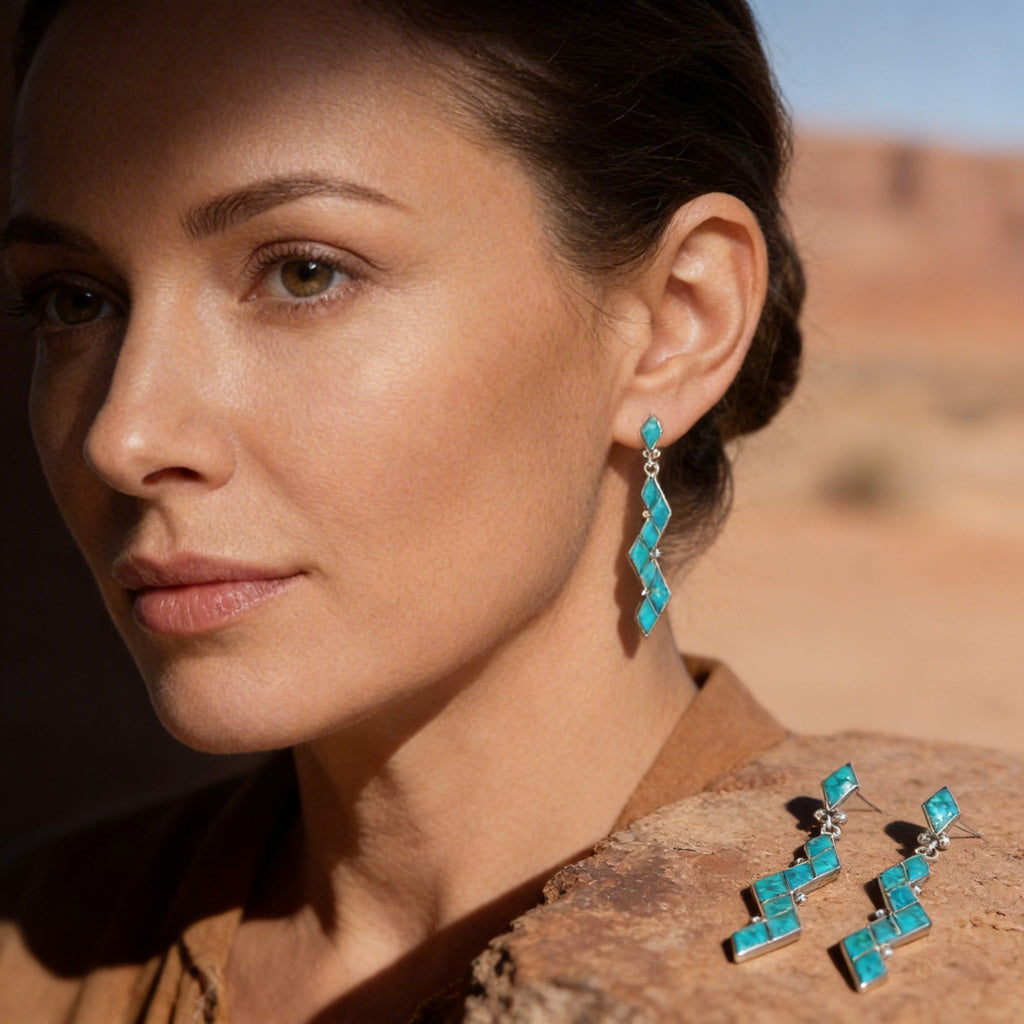 Turquoise Earrings SilverBronzé E1079-LG-SB-C75 (Larger Version)