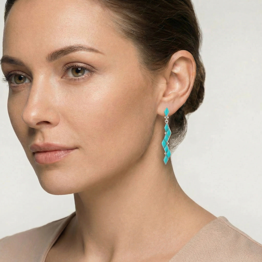Turquoise Earrings SilverBronzé E1079-LG-SB-C75 (Larger Version)