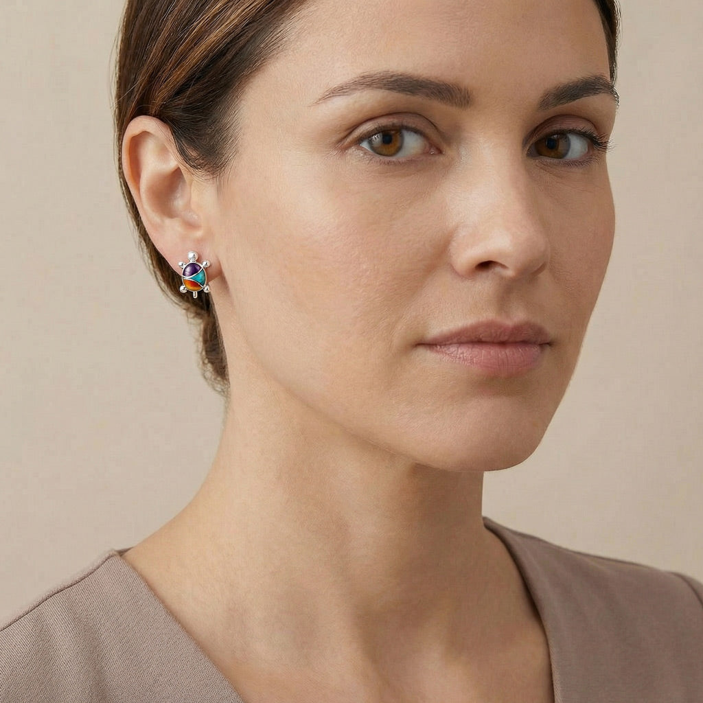FINAL CLEARANCE - Turtle Multi Gemstone Earrings SilveryCopper™ E1083-SB-C01