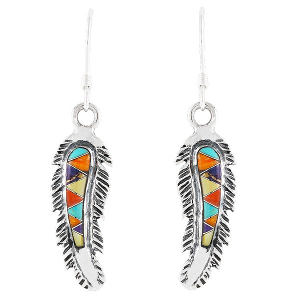 Sterling Silver Feather Earrings Multicolor E1096-C01