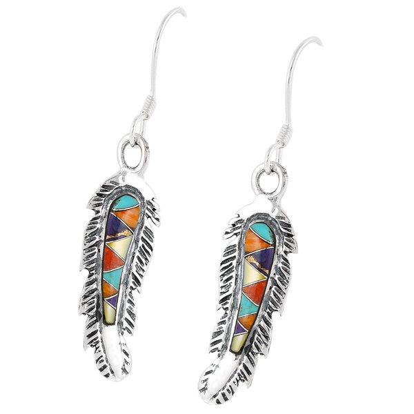 Sterling Silver Feather Earrings Multicolor E1096-C01