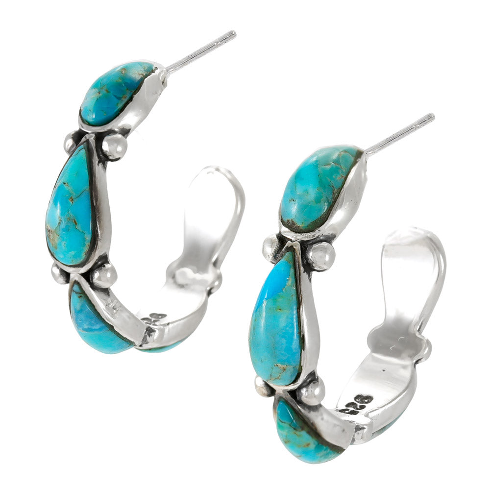 Turquoise Hoop Earrings Sterling Silver E1098-LG-C75