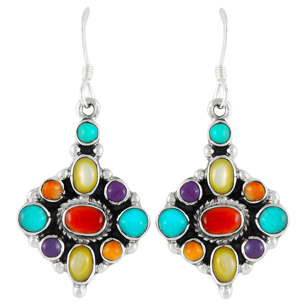Multi Gemstone Earrings SilverBronzé E1102-SB-C71
