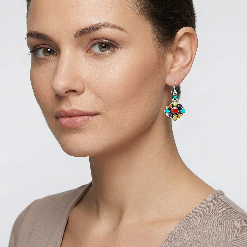 FINAL CLEARANCE - Multi Gemstone Earrings SilveryCopper™ E1102-SB-C71