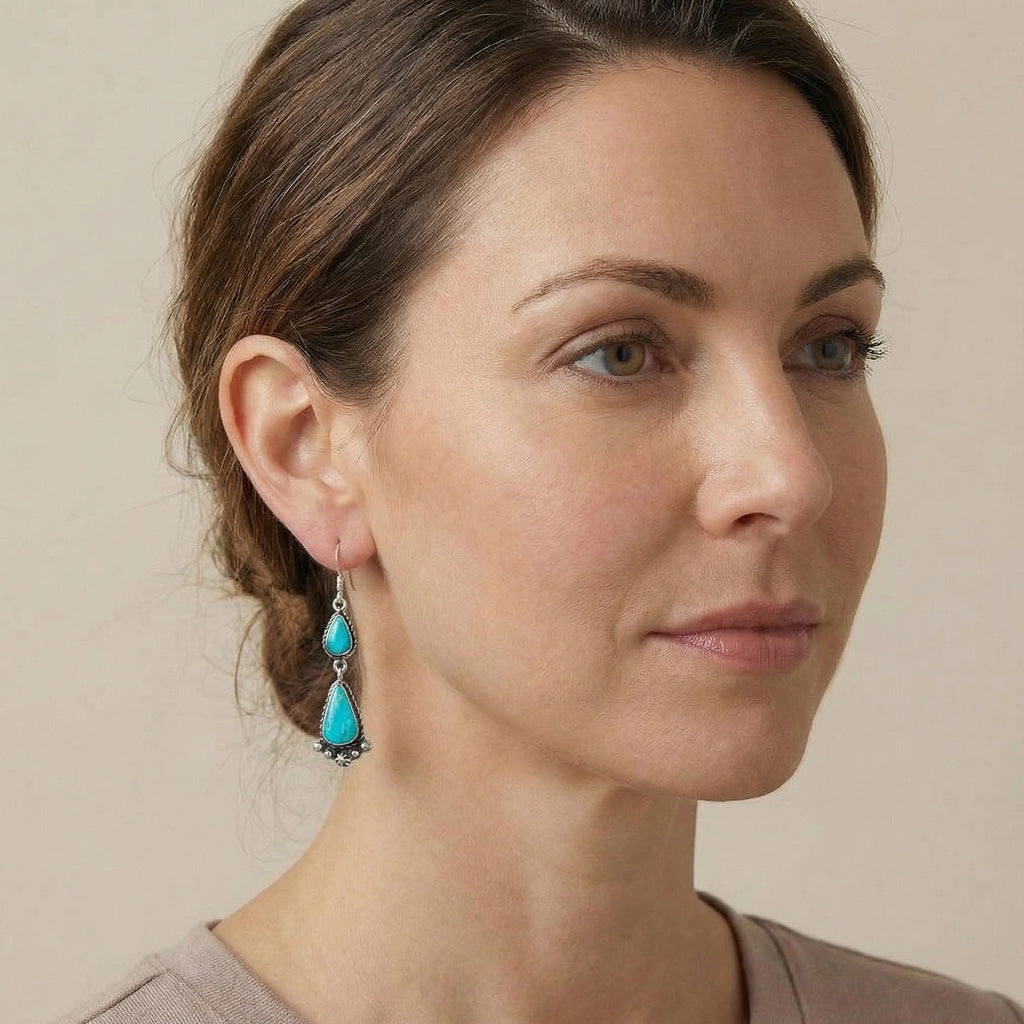 Turquoise Drop Earrings Sterling Silver E1107-C75