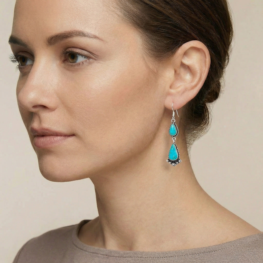 Turquoise Drop Earrings Sterling Silver E1107-C75