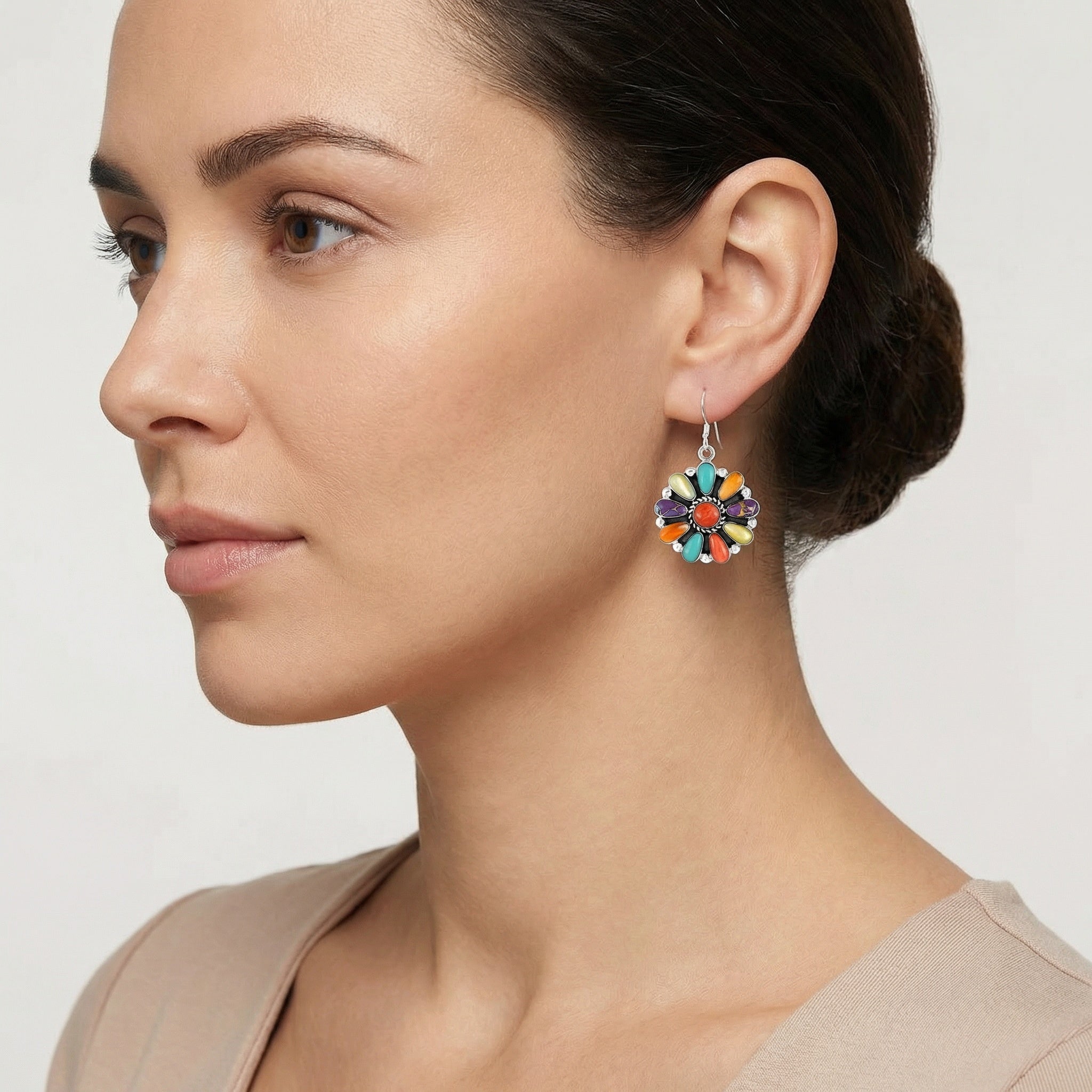 Multi Gemstone Earrings SilverBronzé E1112-SB-C71