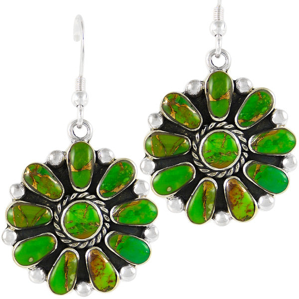 Sterling Silver Flower Earrings Green Turquoise E1112-C76
