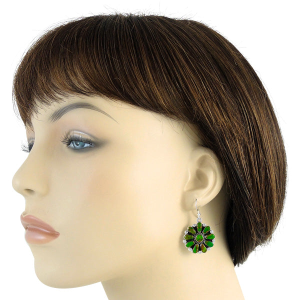 Sterling Silver Flower Earrings Green Turquoise E1112-C76