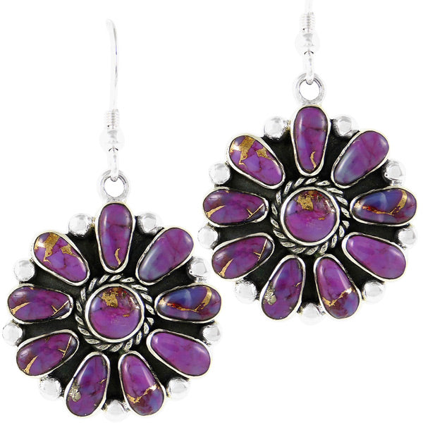 Sterling Silver Flower Earrings Purple Turquoise E1112-C77