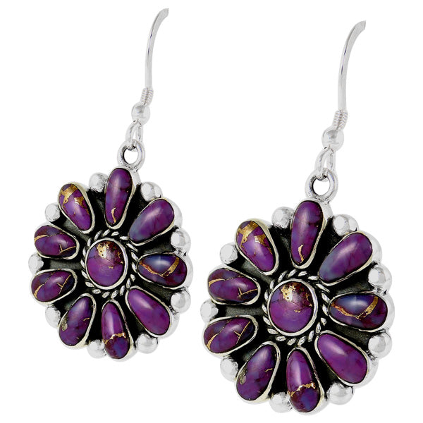 Sterling Silver Flower Earrings Purple Turquoise E1112-C77