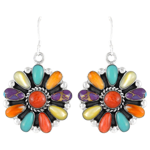 Sterling Silver Flower Earrings Multicolor E1112-C71