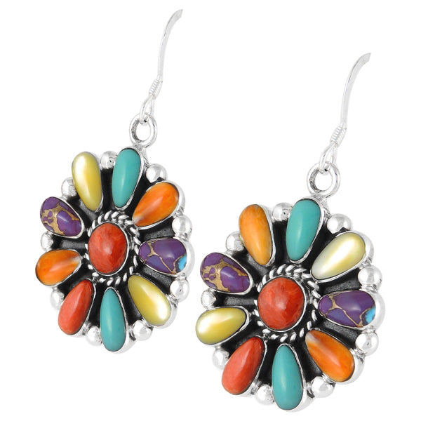 Sterling Silver Flower Earrings Multicolor E1112-C71