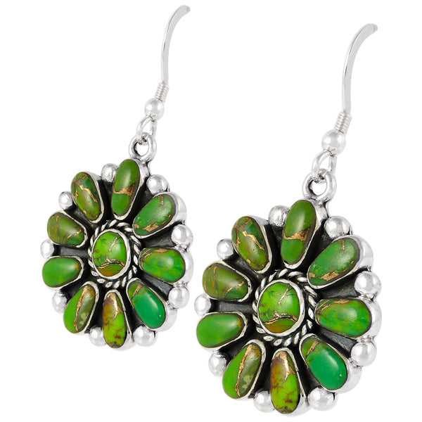 Sterling Silver Flower Earrings Green Turquoise E1112-C76