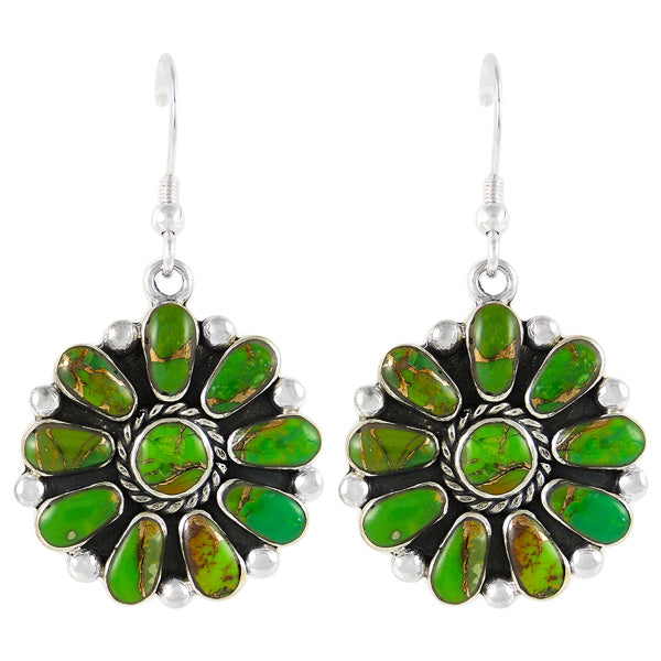Sterling Silver Flower Earrings Green Turquoise E1112-C76