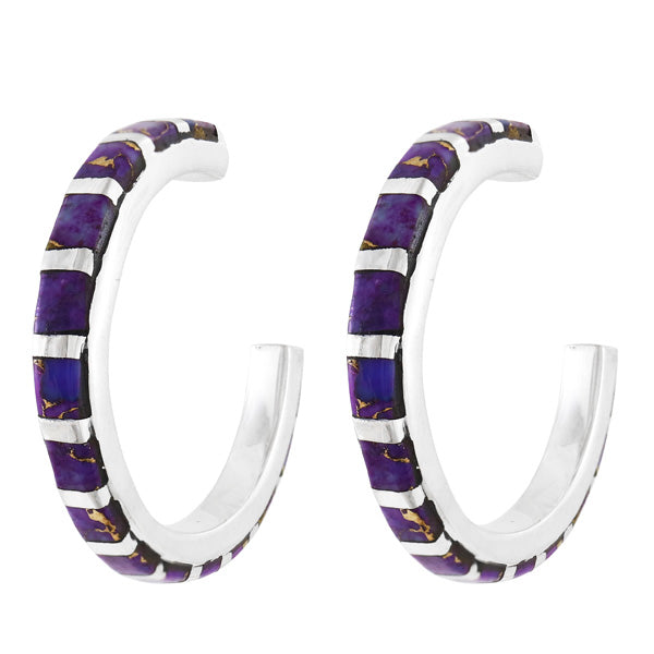 Purple Turquoise Hoop Earrings Sterling Silver E1122-C07