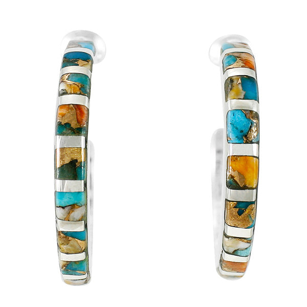 Spiny Turquoise Hoop Earrings Sterling Silver E1122-C89