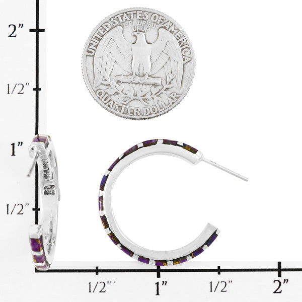 Purple Turquoise Hoop Earrings Sterling Silver E1122-C07