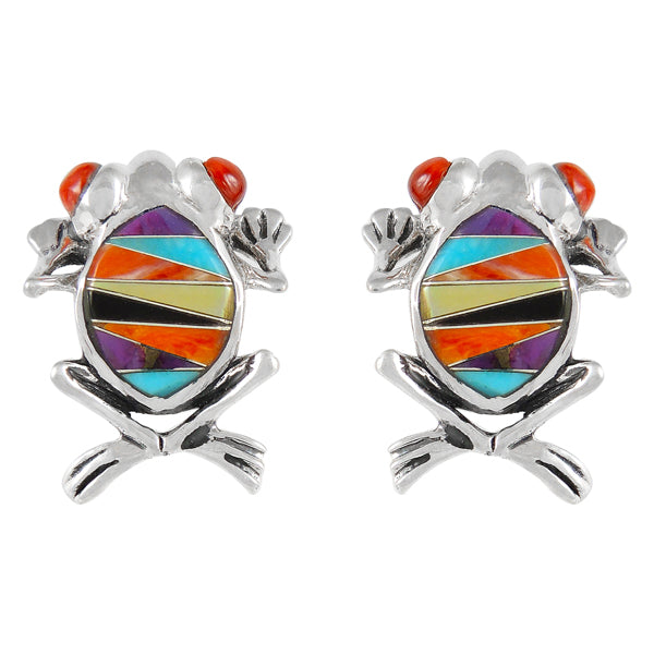 Sterling Silver Frog Earrings Multicolor E1127-C01