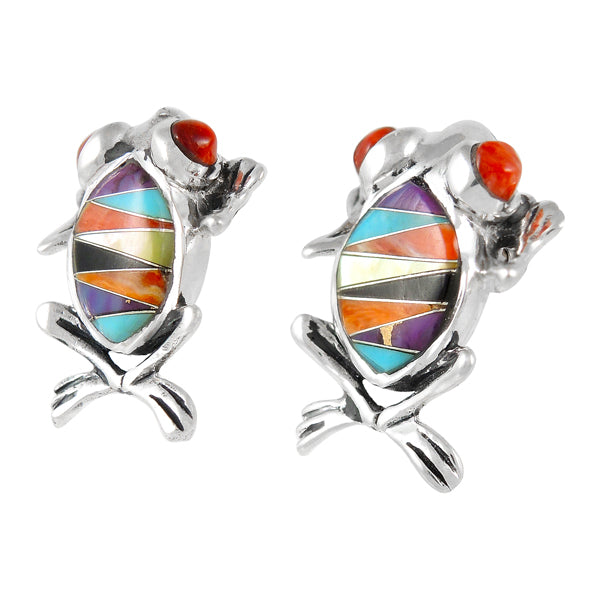 Sterling Silver Frog Earrings Multicolor E1127-C01