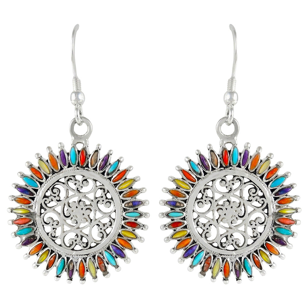 Sterling Silver Flower Earrings Multicolor E1138-C71