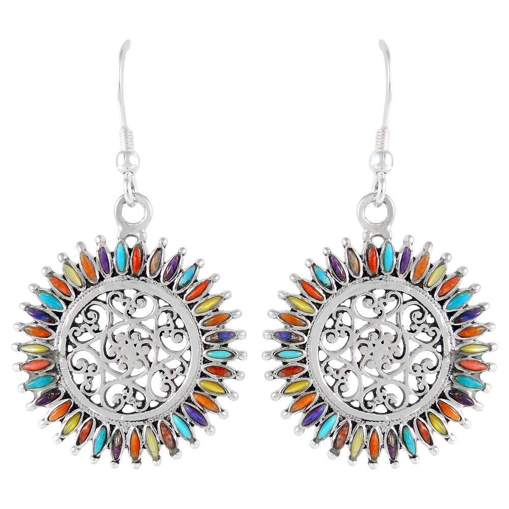 Sterling Silver Flower Earrings Multicolor E1138-C71