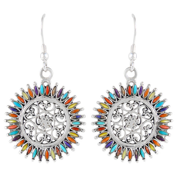 Sterling Silver Flower Earrings Multicolor E1138-C71