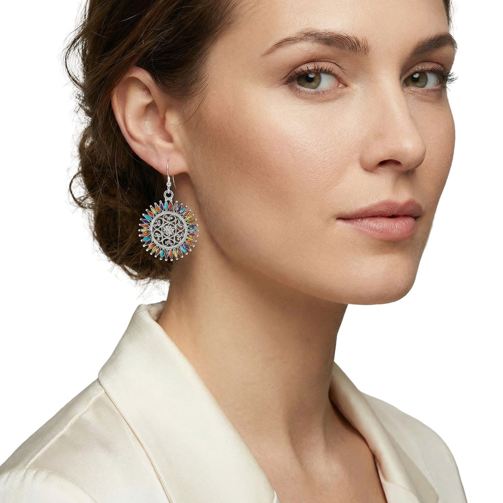 Sterling Silver Flower Earrings Multicolor E1138-C71