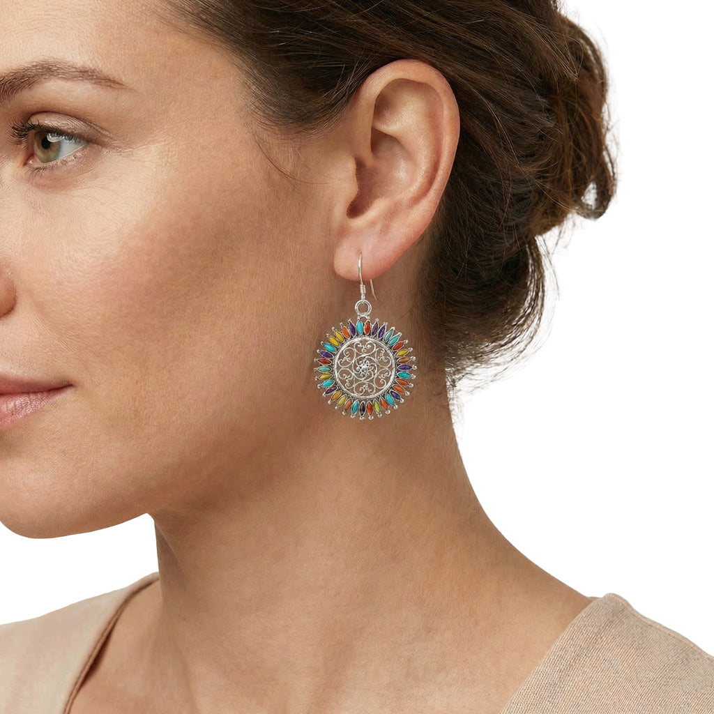 Sterling Silver Flower Earrings Multicolor E1138-C71