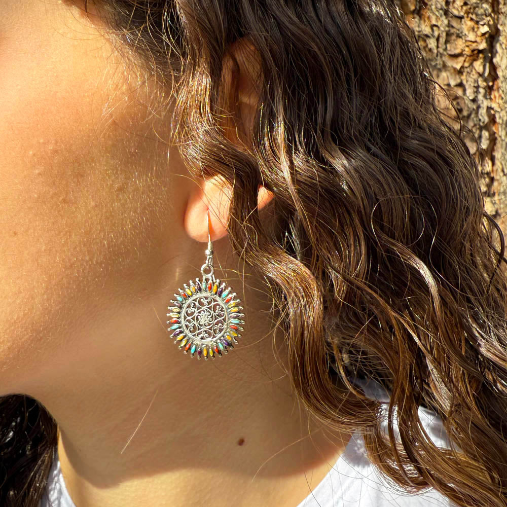 Sterling Silver Flower Earrings Multicolor E1138-C71