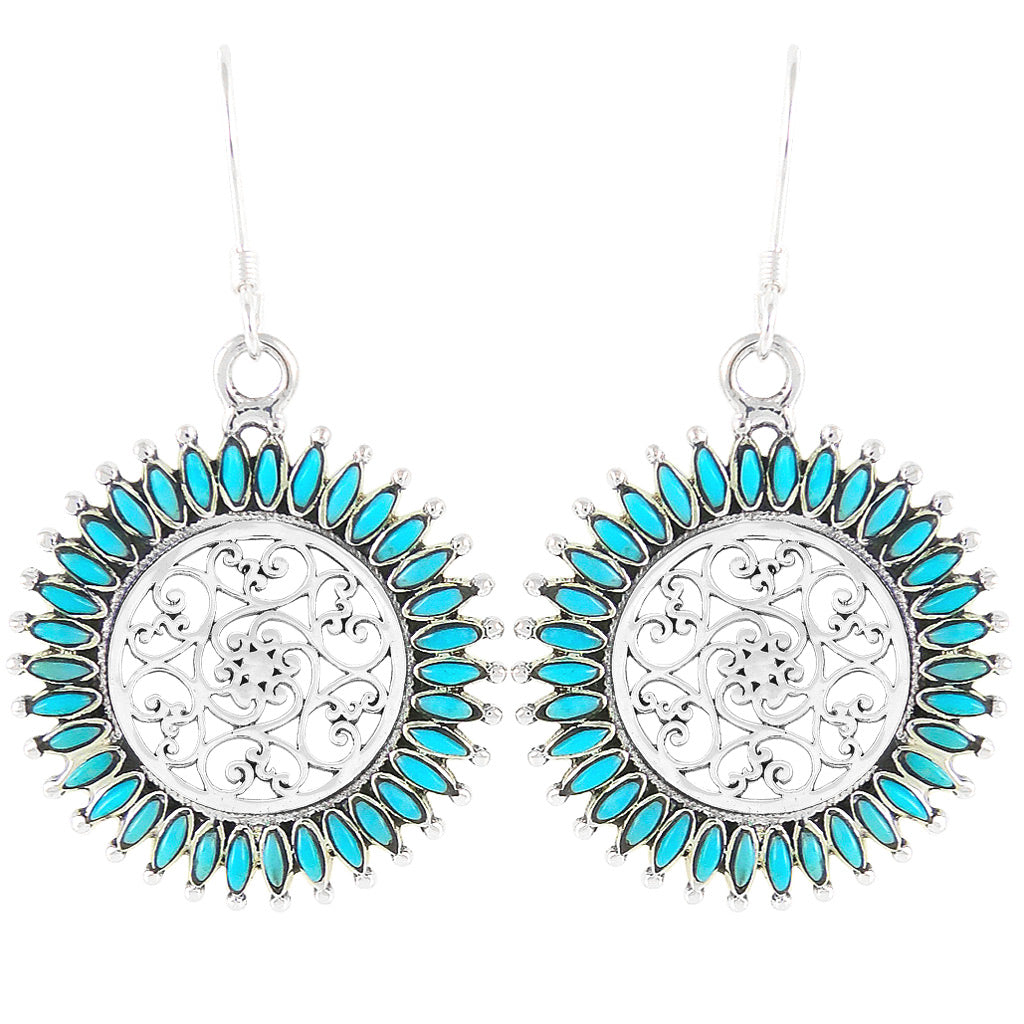 Sterling Silver Flower Earrings Turquoise E1138-C75