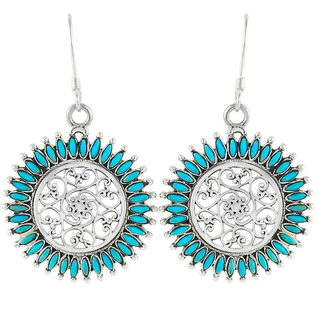 Sterling Silver Flower Earrings Turquoise E1138-C75