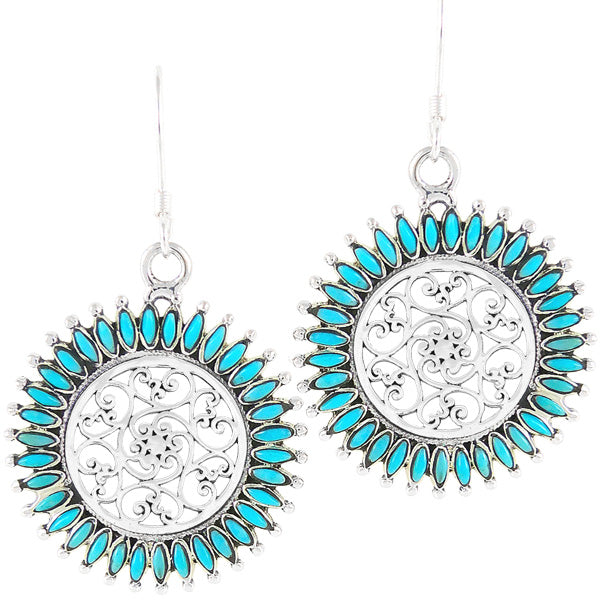 Sterling Silver Flower Earrings Turquoise E1138-C75