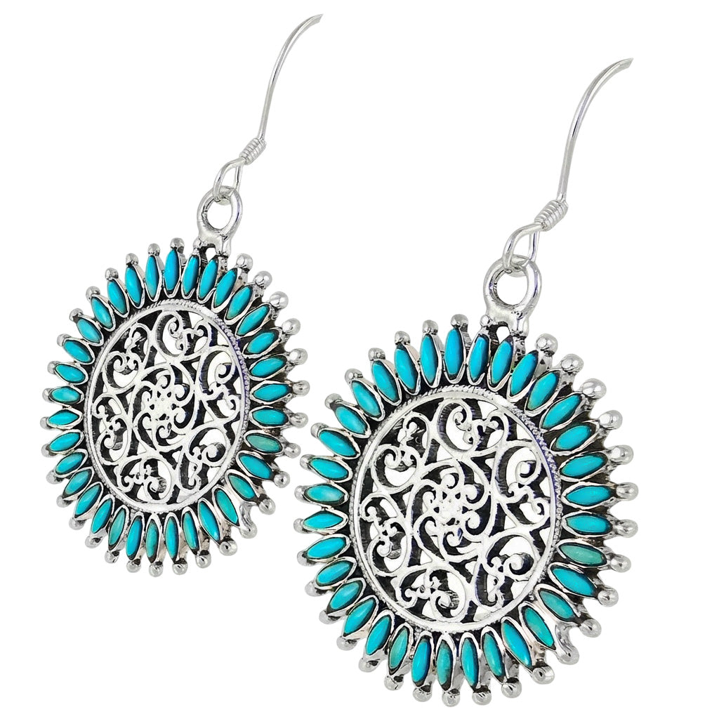 Sterling Silver Flower Earrings Turquoise E1138-C75