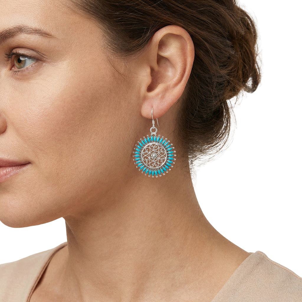 Sterling Silver Flower Earrings Turquoise E1138-C75