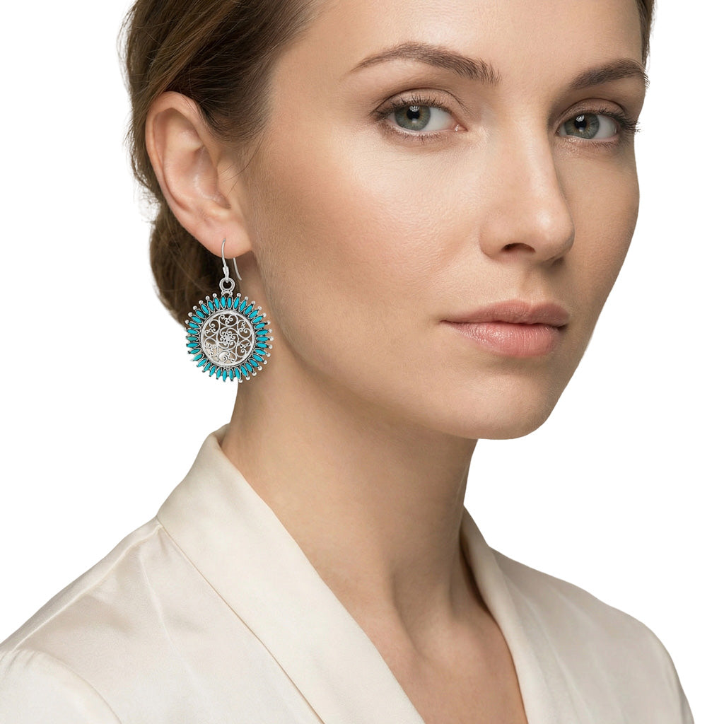 Sterling Silver Flower Earrings Turquoise E1138-C75