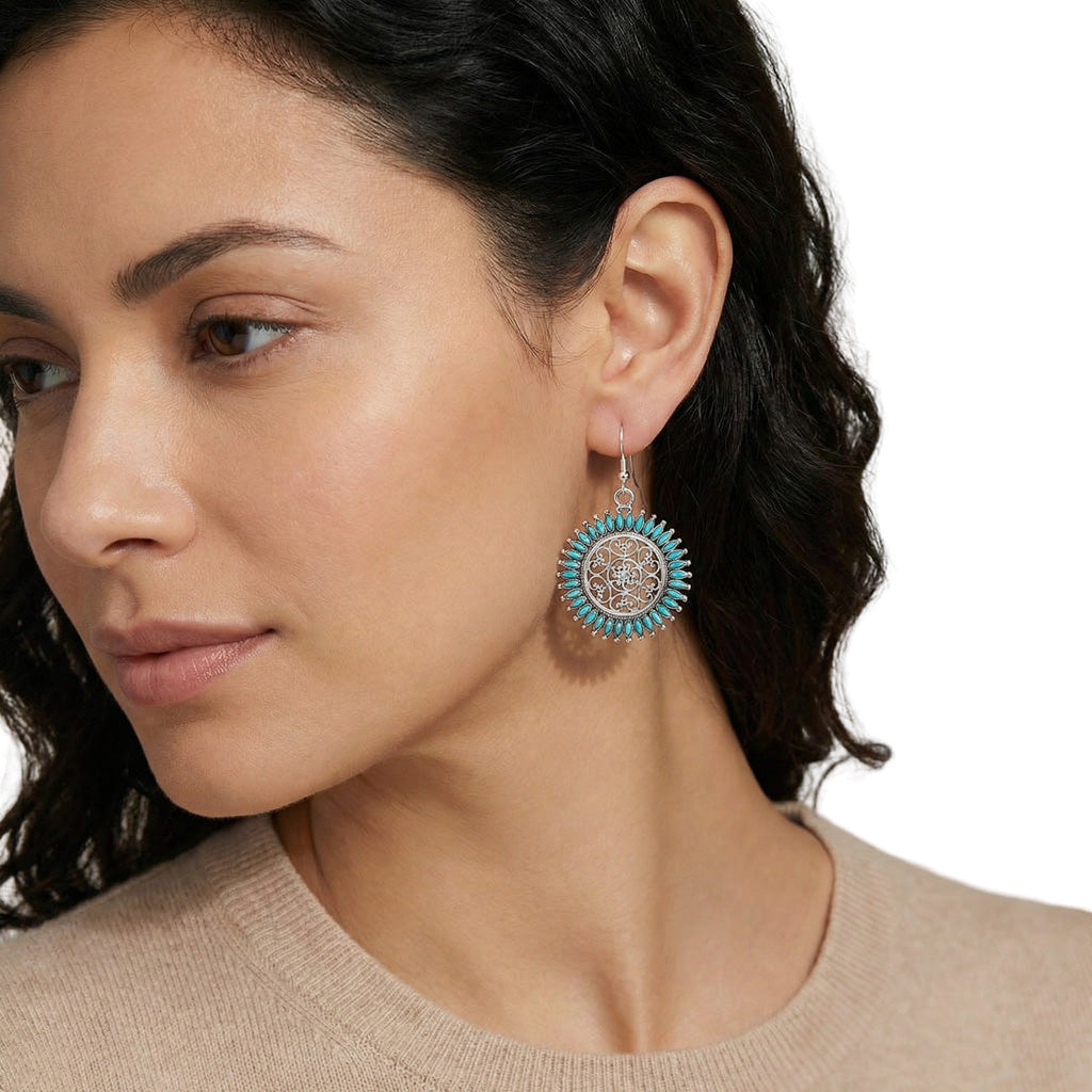 Sterling Silver Flower Earrings Turquoise E1138-C75