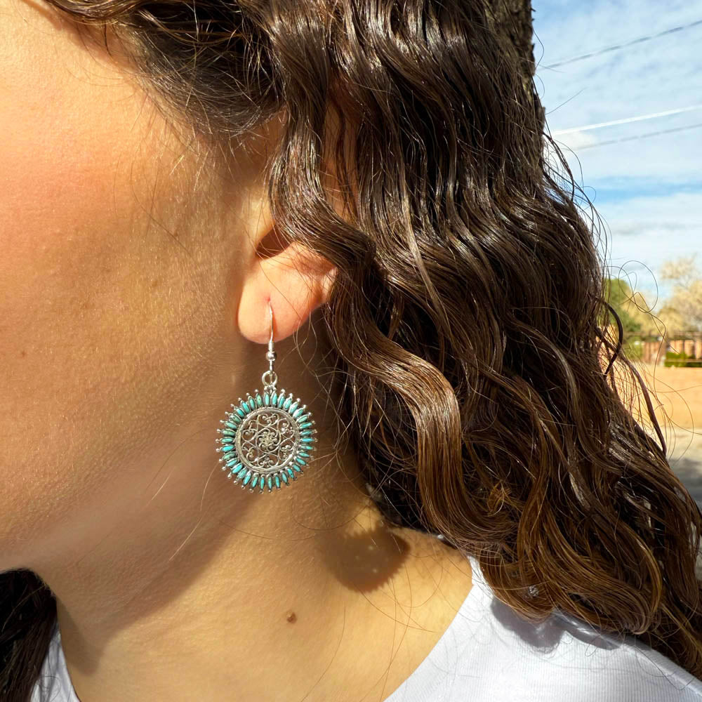 Sterling Silver Flower Earrings Turquoise E1138-C75