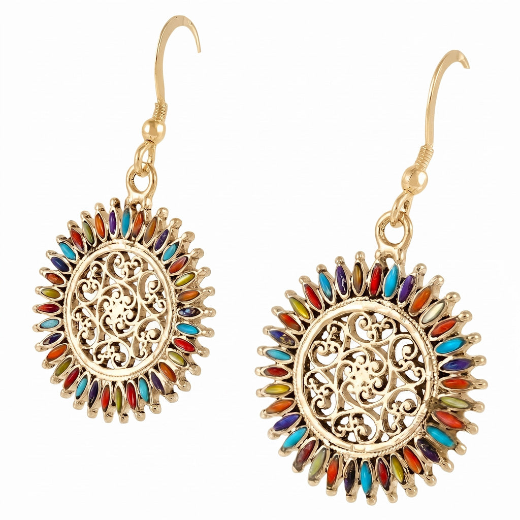Multi Gemstone Hoop Earrings GoldCopper E1138-GB-C71