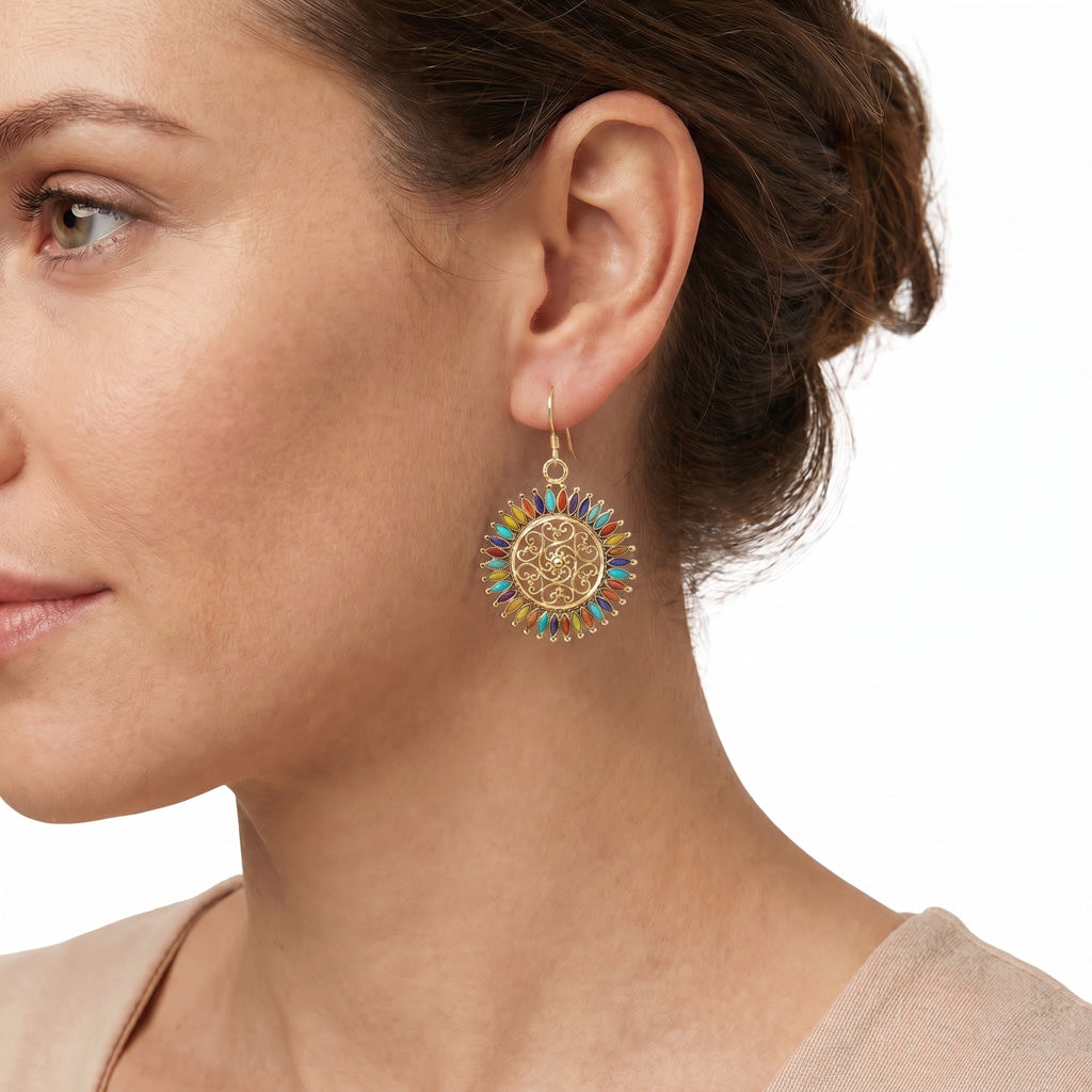 Multi Gemstone Hoop Earrings GoldCopper E1138-GB-C71