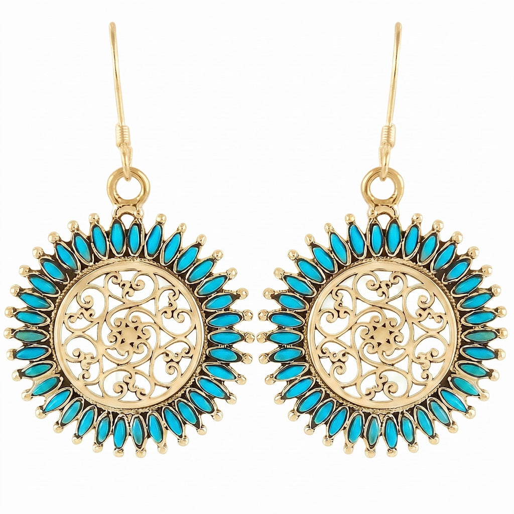 Turquoise Hoop Earrings GoldCopper E1138-GB-C75