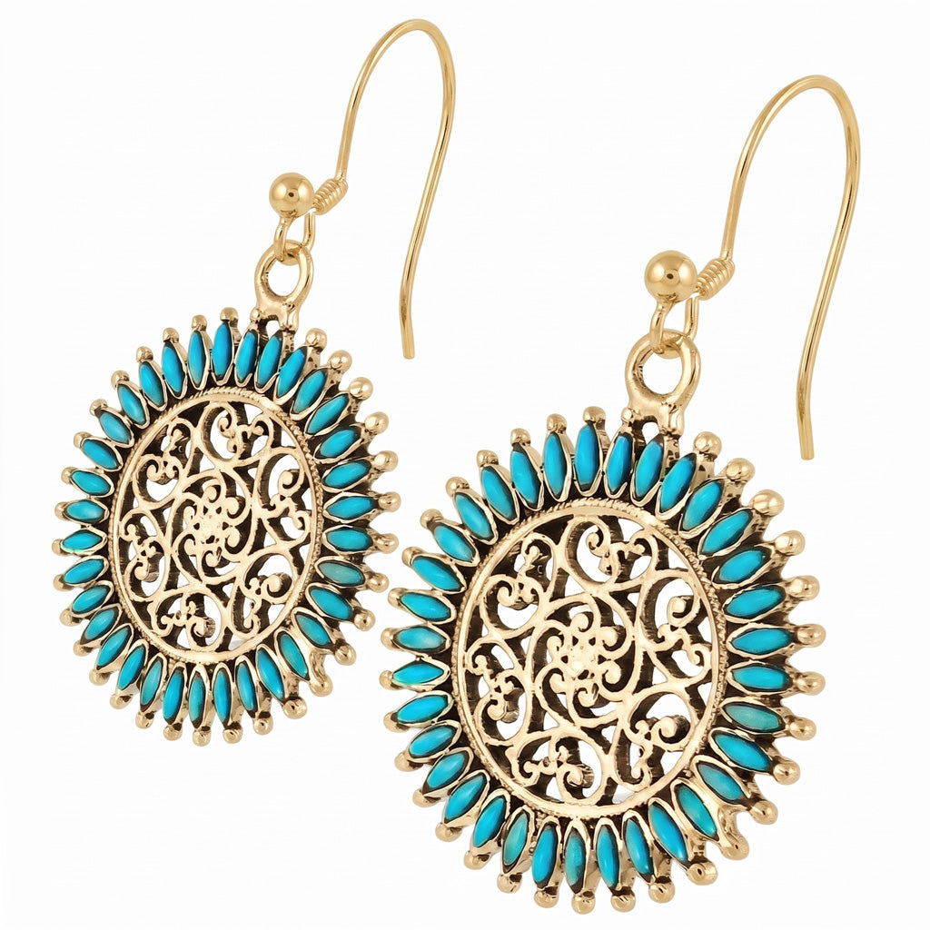 Turquoise Hoop Earrings GoldCopper E1138-GB-C75