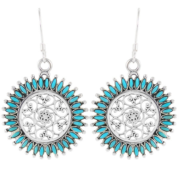 Sterling Silver Flower Earrings Turquoise E1138-C75