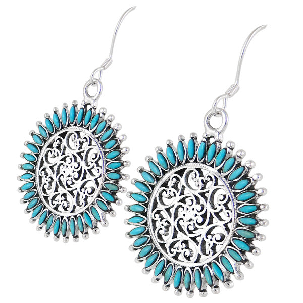 Sterling Silver Flower Earrings Turquoise E1138-C75