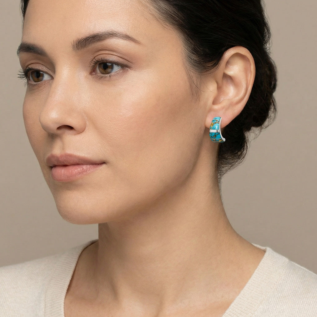 FINAL CLEARANCE - Matrix Turquoise Earrings SilveryCopper™ E1148-SB-C84