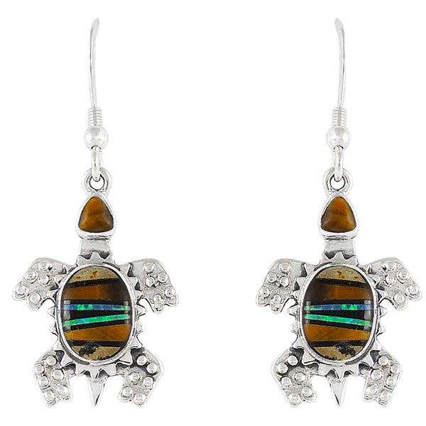 Turtle Tiger Eye Gemstone Earrings Sterling Silver E1161-C34