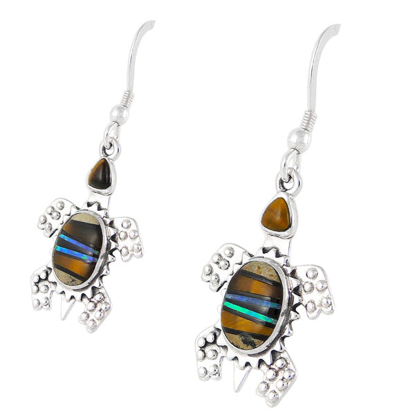 Turtle Tiger Eye Gemstone Earrings Sterling Silver E1161-C34