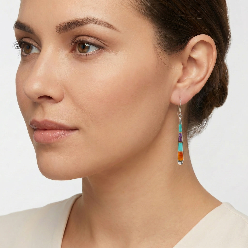 Sterling Silver Earrings Multi Gemstone E1175-C01