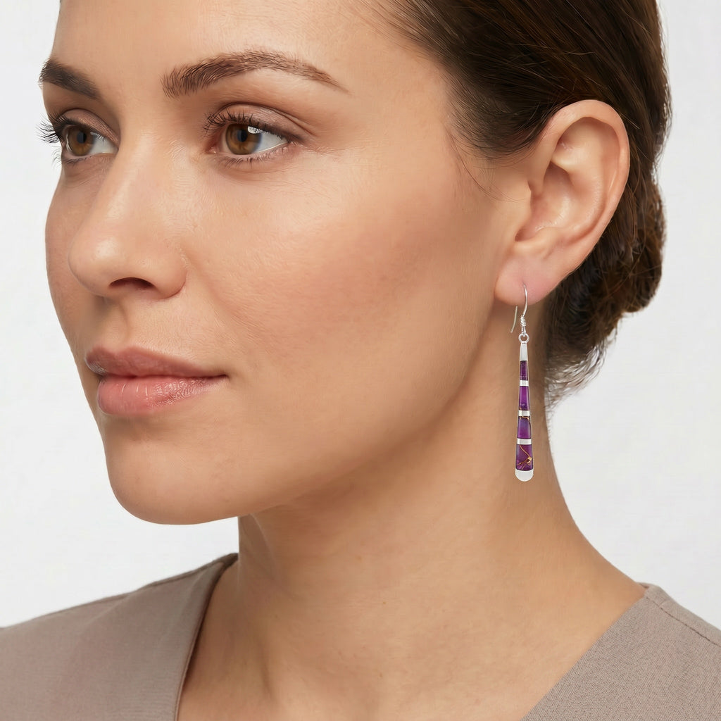 Sterling Silver Earrings Purple Turquoise E1175-C07