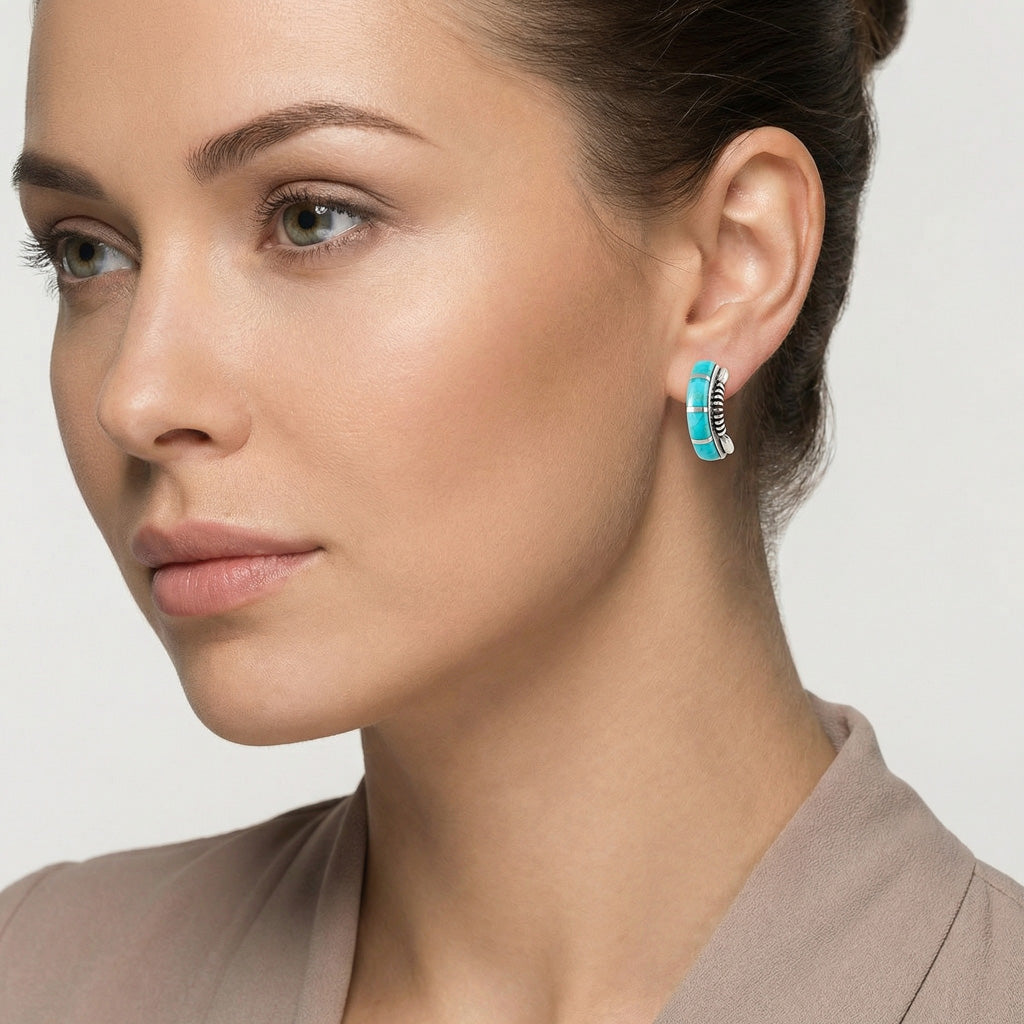 FINAL CLEARANCE - Turquoise Earrings SilveryCopper™ E1178-SB-C05